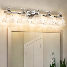 FEMILA 38" Modern Bathroom Vanity Light Fixture, 5 Light Bathroom Fixtures Over Mirror, Wall Sconce Lighting with Brushed Nickel Finish, 4FJX77B-5W CH