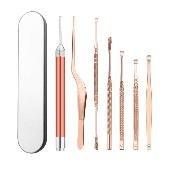 7 Pcs Ear Cleansing Tool Set, Ear Cleaner, Earwax Removal Kit, Earwax Removal Tools Safely and Gently Cleaning Ear Canal at Home, Exfolimates, Earwax Cleaners, Ear Cleansing Tool with Storage Box