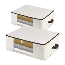 iwill CREATE PRO 2-Pack 65x45x23cm Cotton Canvas Storage Bags with See-Through Window - Soft, Durable & Space-Saving for Clothes, Blankets, Pillows