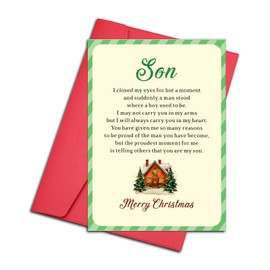 Christmas Cards with Envelopes for Son, Son Christmas Card from Mom Dad, Merry Christmass Card for Sons in Law Adult Sons Stepson, New Year Holiday Xmas Cards with Envelopes, Men Stocking Stuffers