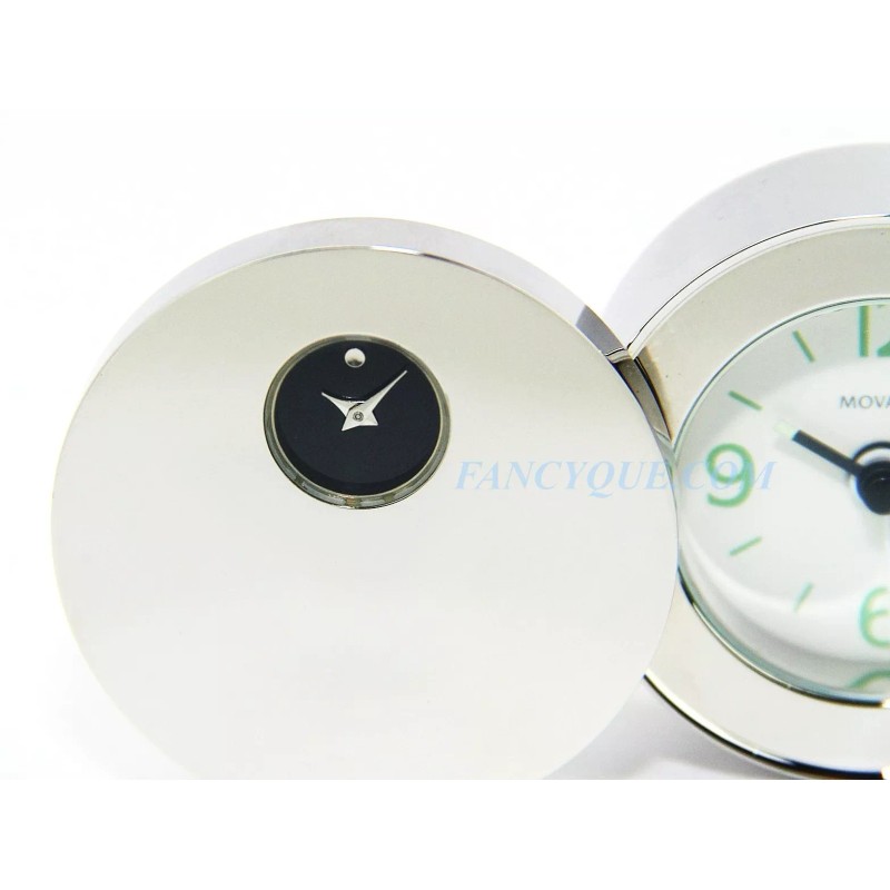 MOVADO MUSEUM DOUBLE DIAL STAINLESS STEEL TRAVEL ALARM CLOCK RSI010M