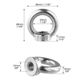 QWORK® 6 Pcs Ring Nuts M12 304 Stainless Steel Ring Eye M12 Eye Bolts Lifting Accessories