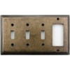 Classic Accents Deco Aged Antique Brass 4 Gang Wall Plate - 3 Toggle Light Switch Openings 1 GFI/Rocker Opening