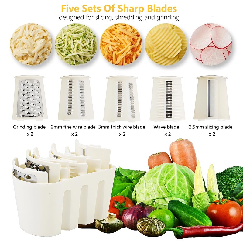 Rotary Cheese Grater with Handle: 5 in 1 Cheese Grater