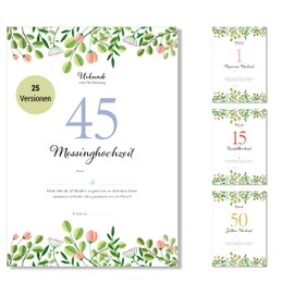 Frank Paperman® 45th Wedding Anniversary Brass Wedding Anniversary Certificate Wedding Anniversary Gift Idea Floral A4 Format