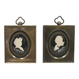 Schooner Bay Co. Set of Miniature George and Martha Washington Silhouettes in Antiqued Brass Frames - 2-5/8" X 3"