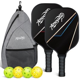 Amoswiz Pickleball Paddles Set of 2, Premium Fiberglass Black Pickleball Racket, Pickleball Set with 4 Pickle Balls, Gift for Pickleball Lovers