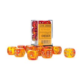 Gemini Dice Block | Set of 12 Size D6 Dice Designed for Board Games, Roleplaying Games and Miniature Games | Premium Quality 16 mm Dice | Translucent Red, Yellow and Gold Color | Made by Chessex