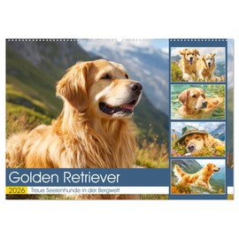 Golden Retriever. Treue Seelenhunde in der Bergwelt (Wandkalender 2026 DIN A2 quer), CALVENDO Monatskalender: Inmitten der majestätischen Alpenkulisse ... Kraft und Ausstrahlung (CALVENDO Tiere)