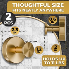 Gold Shower Hooks - 2 Pcs Quick-Mount Rustproof Gold Suction Cup Hooks for Shower, Kitchen, Glass Door, Mirror, Tile - Removable Suction Towel Hook That Holds up to 11Lbs for Loofah, Bath Robe, Towel