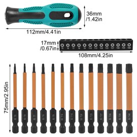 13-Piece Bit Set Long, 1/4 Inch Torx Screwdriver Set, with Non-Slip Handle, S2 Steel, with Magnetic, T5 T6 T7 T8 T9 T10 T15 T20 T25 T27 T30 T35 T40, for Cordless Screwdrivers (Black, Orange)