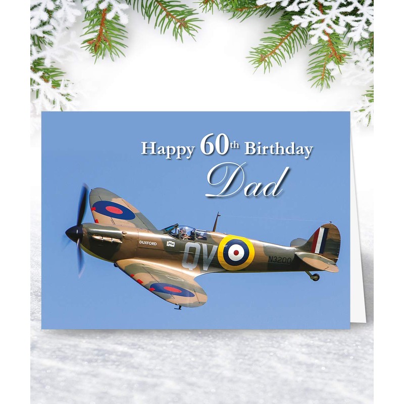 Dad 60th Birthday Card - Spitfire Design - Medium Sized