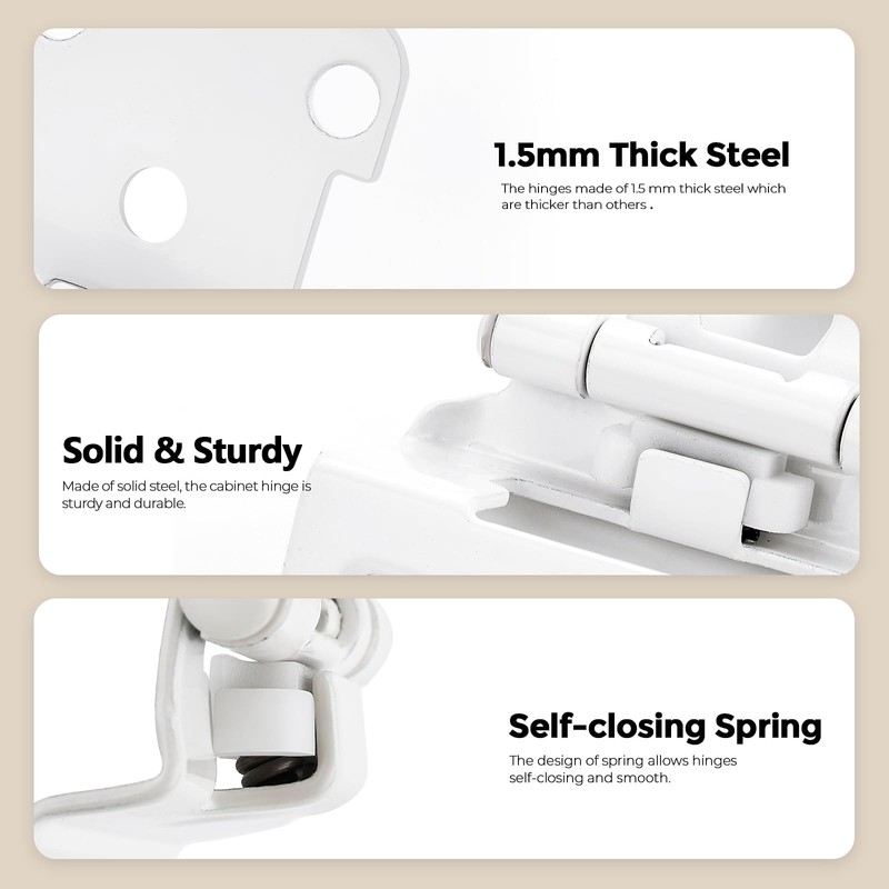 20 Pack 10 Pair White Cabinet Hinges - 1/2 inch