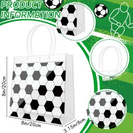 Demonwer 12 Pcs Soccer Clear Goodie Bag with Handles PVC Sport Theme Goodie Treat Candy Bags Party Favor Bag for Team Birthday Gifts 8×8×3.2 Inch