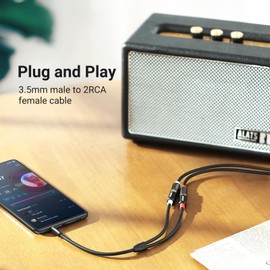 UGREEN UGREEN RCA to Aux Cable 3.5mm Male to 2RCA Female Adapter Hi-Fi Sound RCA Auxiliary Stereo Audio Cord Gold Plated RCA Y Splitter 1/8 to RCA Connector for iPhone MP3 Tablet Computer Speaker 0.8 FT