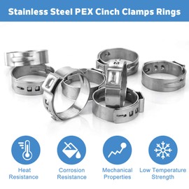 BREADEEP 120 Pack 3/8 Inch Pex Crimp Ring, Pex Cinch Clamp Rings, Premium 304 Stainless Steel Pex Clamp Rings for Pex Fittings Tubing Pipe Connection, Silver (120, 3/8 Inch)