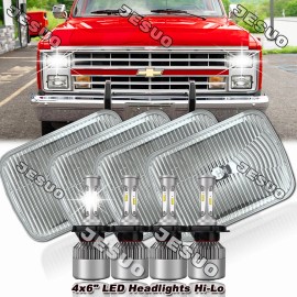JESUO For Chevy K5 K10 K20 Blazer 4pcs 4x6" LED Headlights Hi/Lo DRL Amber Turn Signal