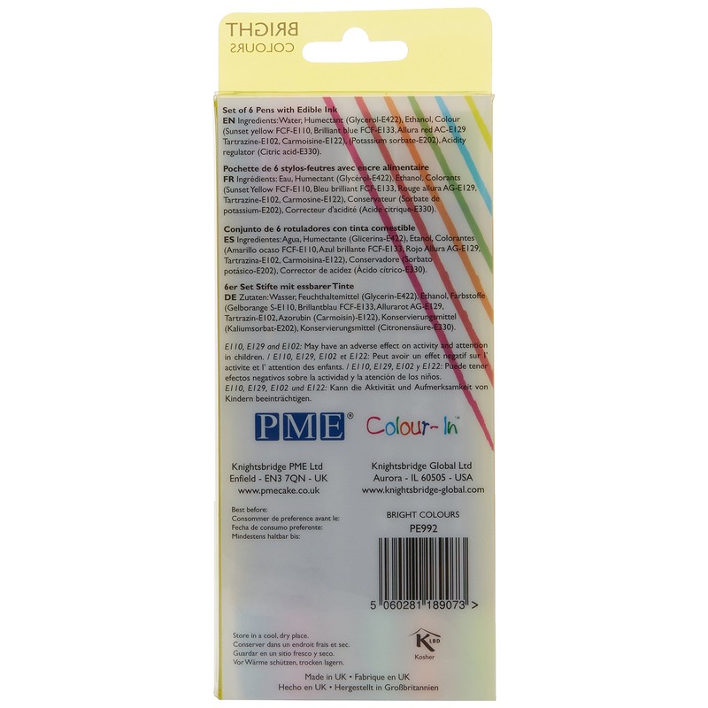 PME Edible Ink Brush and Fine Pen Bright Colours, Pack