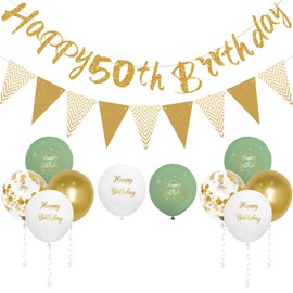 Women 50th Birthday Decorations Sage Green 50th Birthday Decorations Women Happy 50th Birthday Banner with 50th Birthday Balloons by RichMoho