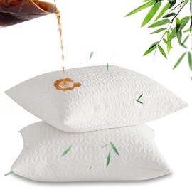 IMBLOO Waterproof Pillow Protector with Zipper, Rayon derived from Bamboo Pillow Covers, King Pillow Protector, Cooling Pillow Case Cover, Breathable, Soft and Washable, Set of 2