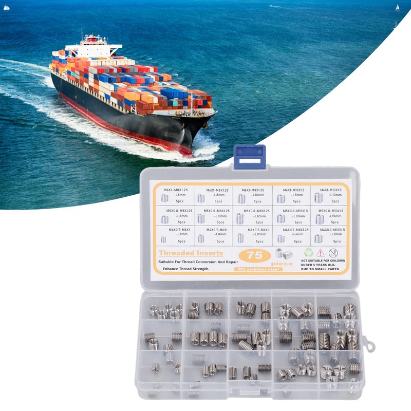 75Pcs Stainless Steel Threaded Inserts Nuts Assortment Tool Kit for