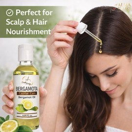 BERGAMOTA Oil Cuidado del Cabello Aceite de bergamota ideal para cabello, barba y bigote, 4.05oz + BERGAMOT OIL BLACK Máscara de pestañas a prueba de agua, fortalecedora 13g (4% silicio