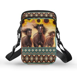 BYCHECAR Western Aztec Horse Crossbody Cell Phone Bag for Women Wallet Purse Small Messenger Pouch Canvas Shoulder Handbag Cross Body Purses Travel Organizer Credit Card Holder