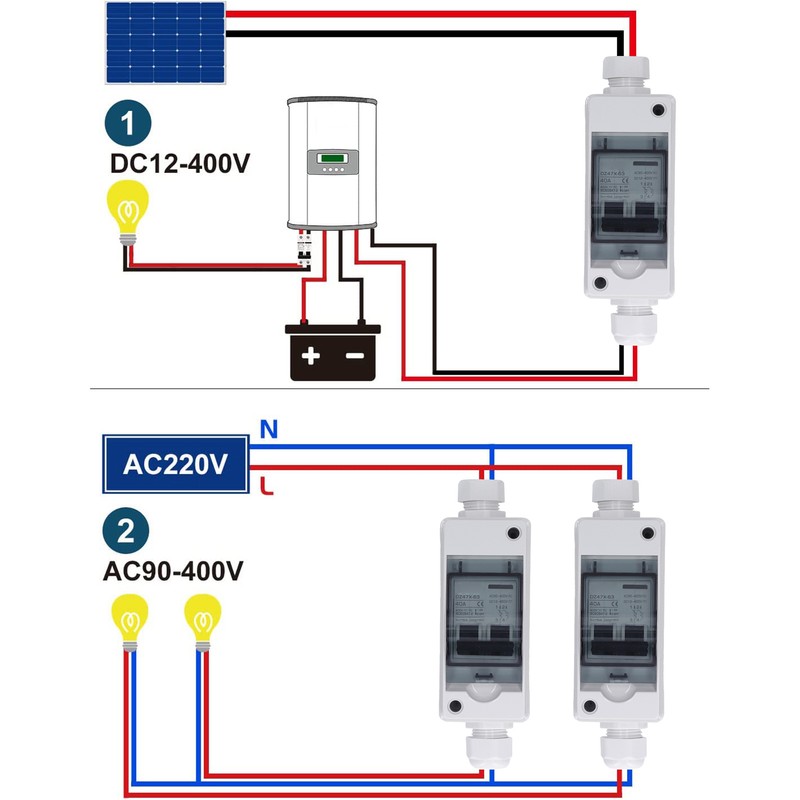 PV Solar Disconnect Switch 2P 40A IP65 Waterproof PA66 Shell