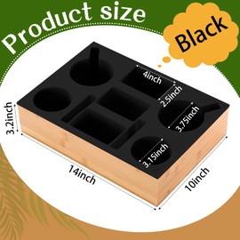 Yerliker Couch Cup Holder Tray, Silicone Lining Couch Caddy Waterproof Anti-spill Sofa Cup Holder for Bed Car Seat Organizer, Hold Mugs, Drinks, Snacks, Phones, Remotes(Rectangle,Black,Bamboo)