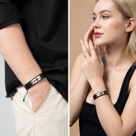 DEARMINE Daily Bible Verse Bracelets, Daily Wearable Scripture Bracelets, Cross Bracelet, Christian Gifts for Women, Men, Catholic Religious Gifts, Easter Basket Stuffers (Leather Cross Bracelet - 4)