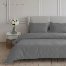 MAGNA COLLECTION Double Duvet Cover Set - Hotel Quality Double Bedding Set (200x200cm) with Matching Pillowcases - Soft Brushed Microfibre Polyester Double Duvet Cover (Grey, Double)
