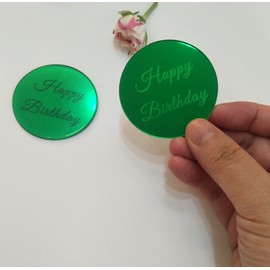 Juego de 12 adornos para tartas de cumpleaños con forma de disco para cupcakes, espejo acrílico para tartas, decoración grabada, mini adornos acrílicos para tartas (espejo verde)