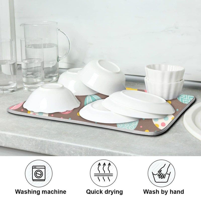 Bolaz Easter Eggs Polka Dot Dish Drying Mat, Absorbent Drying