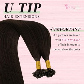YoungSee U Tip Hair Extensions Human Hair 16 Inch U Tips Human Hair Extensions Darkest Brown Utip Remy Hair Ktip #2 50s/50g