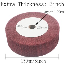JUNLIXN 6'' X 2'' Extra Thick Non-Woven Polishing Wheels 320 Grit Nylon Wire Drawing Abrasive Buffing Flap Wheels for Die/Bench Grinder (Red)