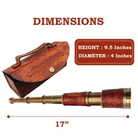 Antique Brass Pirate Telescope 18" – Vintage Nautical Spyglass with Leather Wrap | Handheld Maritime Collector's Piece & Home Decor