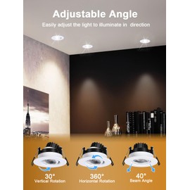 POPANU Premium 3-Inch Gimbal LED Recessed Light Canless Downlight Rotatable Spotlight with Junction Box, Eyeball Ceilling Potlight, Dimmable, 8W 5CCT Adjustable, White Round Trim, 12 Pack