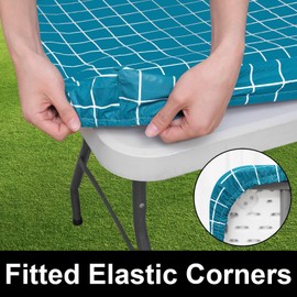 Spotjoy Rectangle Vinyl Table Cloth 24x48, Waterproof Elastic Fitted Tablecloth with Flannel Backing, Plastic Table Cover for Picnic, Camping, Outdoor, Teal