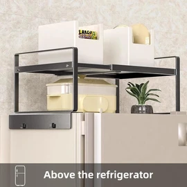 Adjustable Refrigerator/Washer Top Storage Rack - Expandable Organizer Shelf（12.4 "-23.62", L-Shaped Design, Anti-Slip, Space Saver for Kitchen, Laundry, Dorm (Fits Most Appliances)
