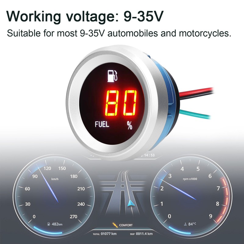 Digital Fuel Level Gauge with Flashing Alarm Car Fuel Level