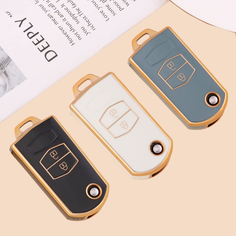 HIBEYO Flip Key Car Key Case Fits Mazda TPU Key