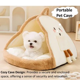 Portable Pet Cave for Puppy Kitten Cute Toast Design for Small Pets Cosy Cuddler (L: up to 11lbs)