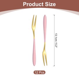 Sourcing Map 12 Pcs Pink Gold Stainless Steel Pickle Fork, 5.2 Inch Olive Fork with Long Handle, 2-Tine Cocktail Forks for Dessert, Fruit, Vegetable