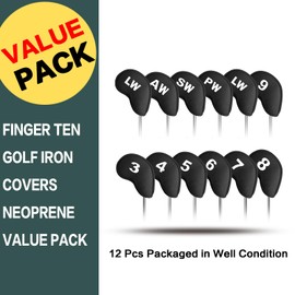 Golfschlägerhauben mit Klettverschluss, gedruckte Zahlen, 12 Stück, Golfschlägerhauben weich, langlebig, leicht, für Männer und Frauen (schwarz)