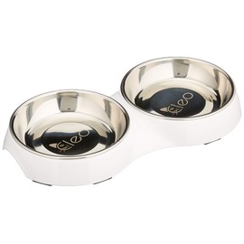 Design Feeding Bowl for Cats with Stainless Steel Inserts (2 x 220 ml) Glossy White