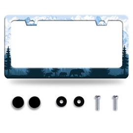 Personalise Mama Bear License Plate Frame Nature Forest License Plate Frames Car Universal Stainless Steel Accessories Cars Decor with 2 Holes and Screws Fits Standard Us Vehicles Size 12.2 X 6 Inch