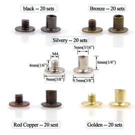 100 Sets Chicago Screws Assorted Kit 5 Color Leather Rivets Screw Rivets Flat Fillister Book Binding Posts Nail Rivet Chicago Bolts for DIY Leather Craft Black Silver Golden Bronze (Colours 5×6mm)
