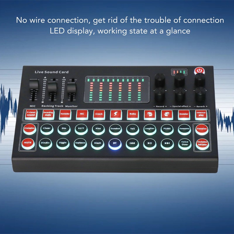 Voice Changer Sound Board LED Display Noise Reduction Bluetooth Dual
