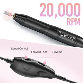 ALLE˙S Taladro de uñas eléctrico para uñas de gel acrílico Dip Podwer, 20000 RPM Efile E Lima de uñas Lima de uñas electrónica Hogar Manicura Pedicura Taladro con bandas de lijado, brocas, limas de u