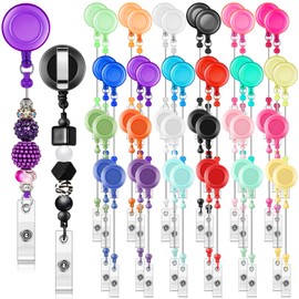 Sayglossy 50 Pcs Beadable Badge Reel Retractable Clips Holder for Beads Bulk Blank Bar ID Name Badge Reels with Belt Clip Beadable Items for Nurse Teacher Office Jewelry DIY Gift (Mixed Color)